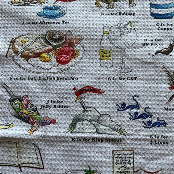 A Very English Alphabet Tea Towel - Illustrated White Cotton - Picture 5 of 7